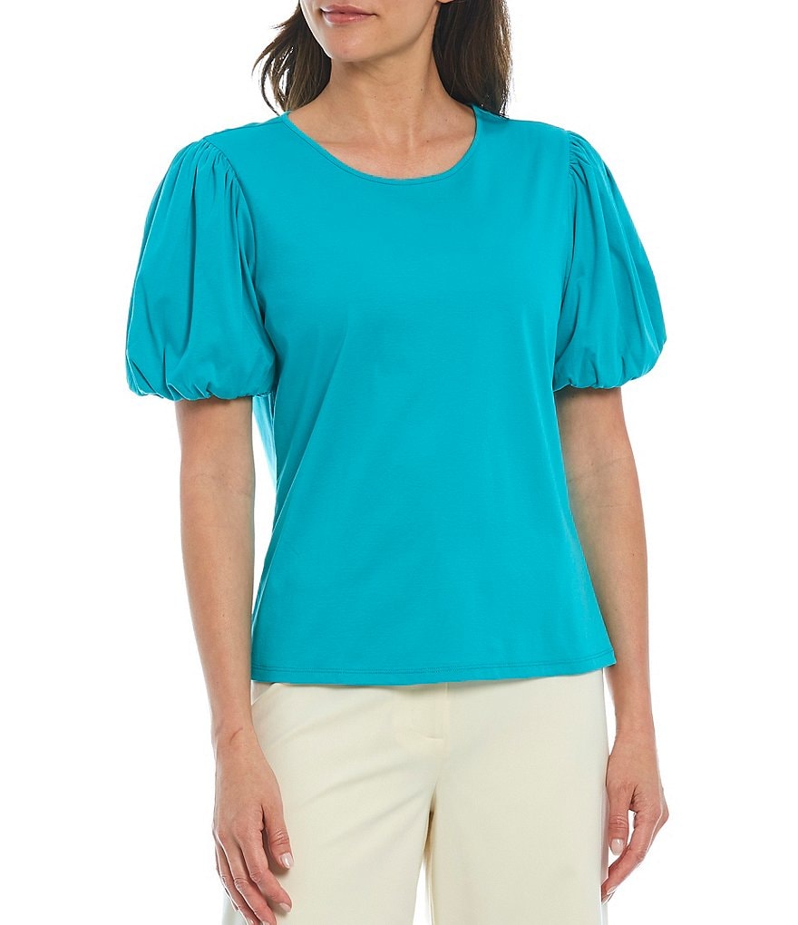 Preston & York Caroline Bow Woven V-Neck 3/4 Sleeve Blouse