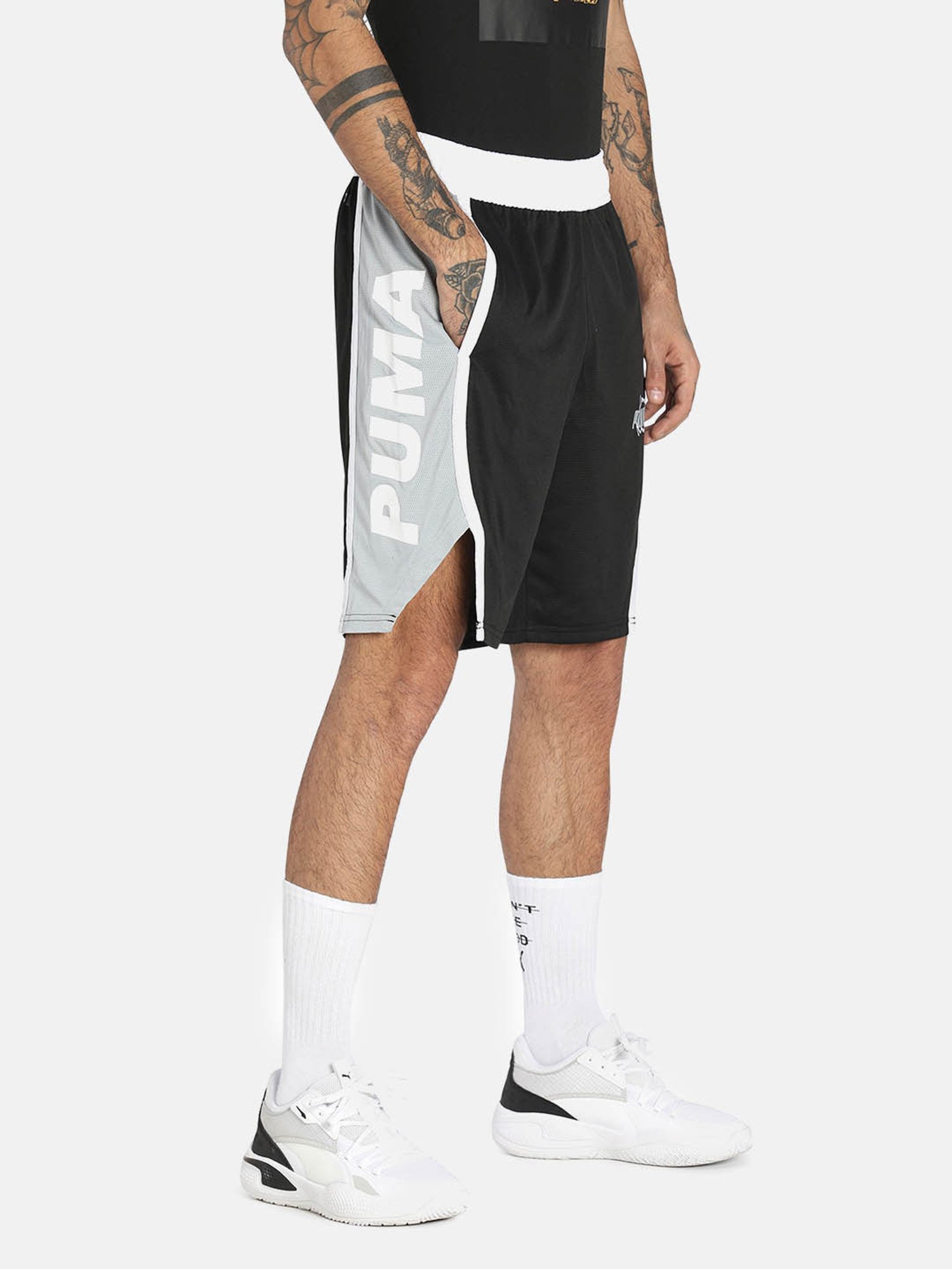Puma Black & White Regular Fit Sports Shorts