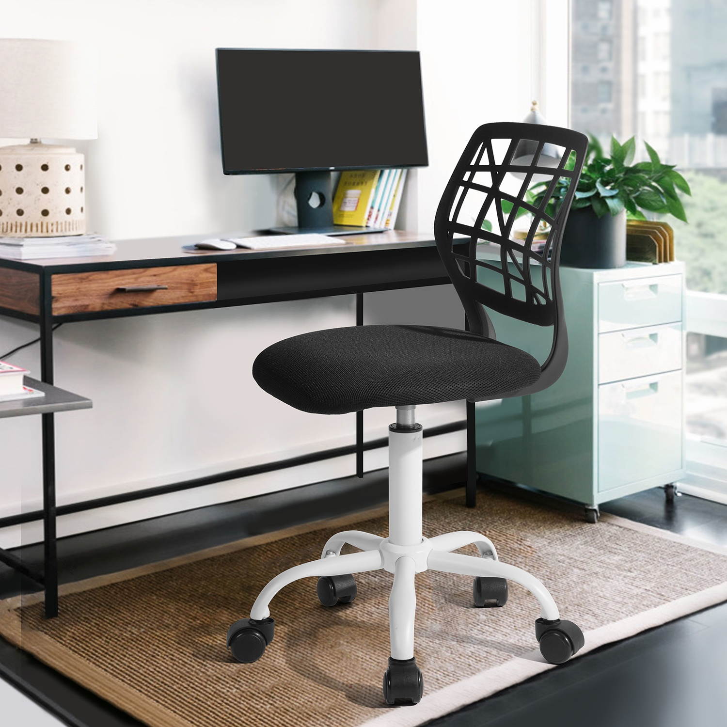 FurnitureR Teen Task Chair Height Adjustable Swivel Rolling,Children Student Computer Desk Chair,Black