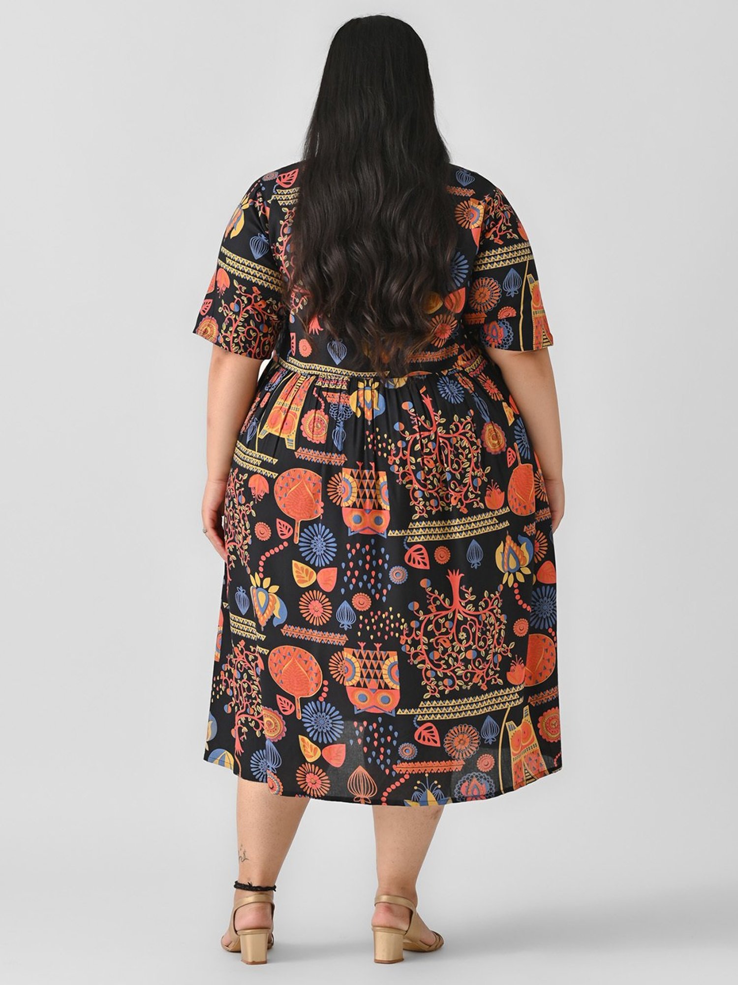 Rustorange Black Printed Ethnic Dress