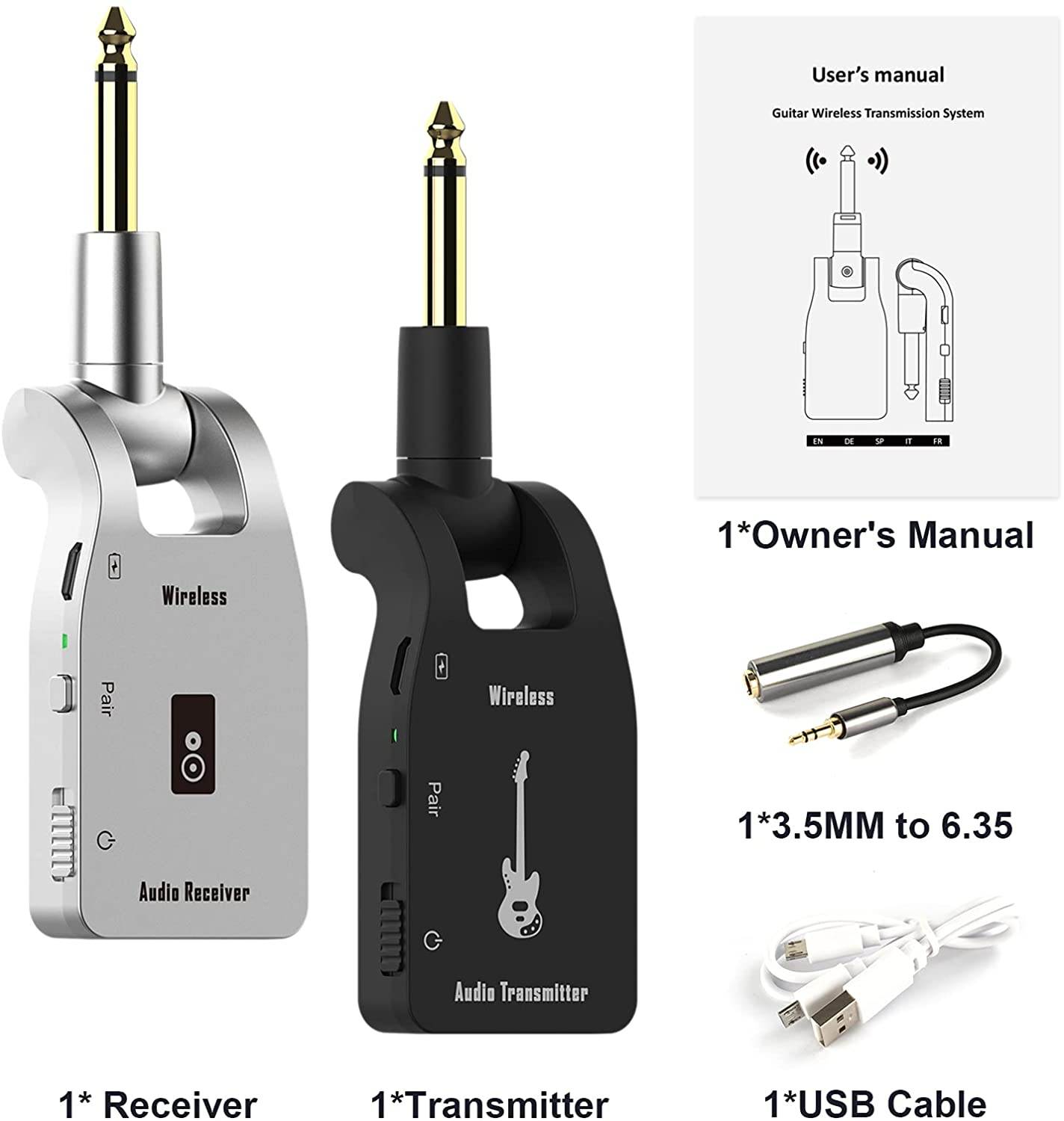 Wireless Guitar System, Rechargeable Guitar Transmitter Receiver Set for Electric Guitar Bass