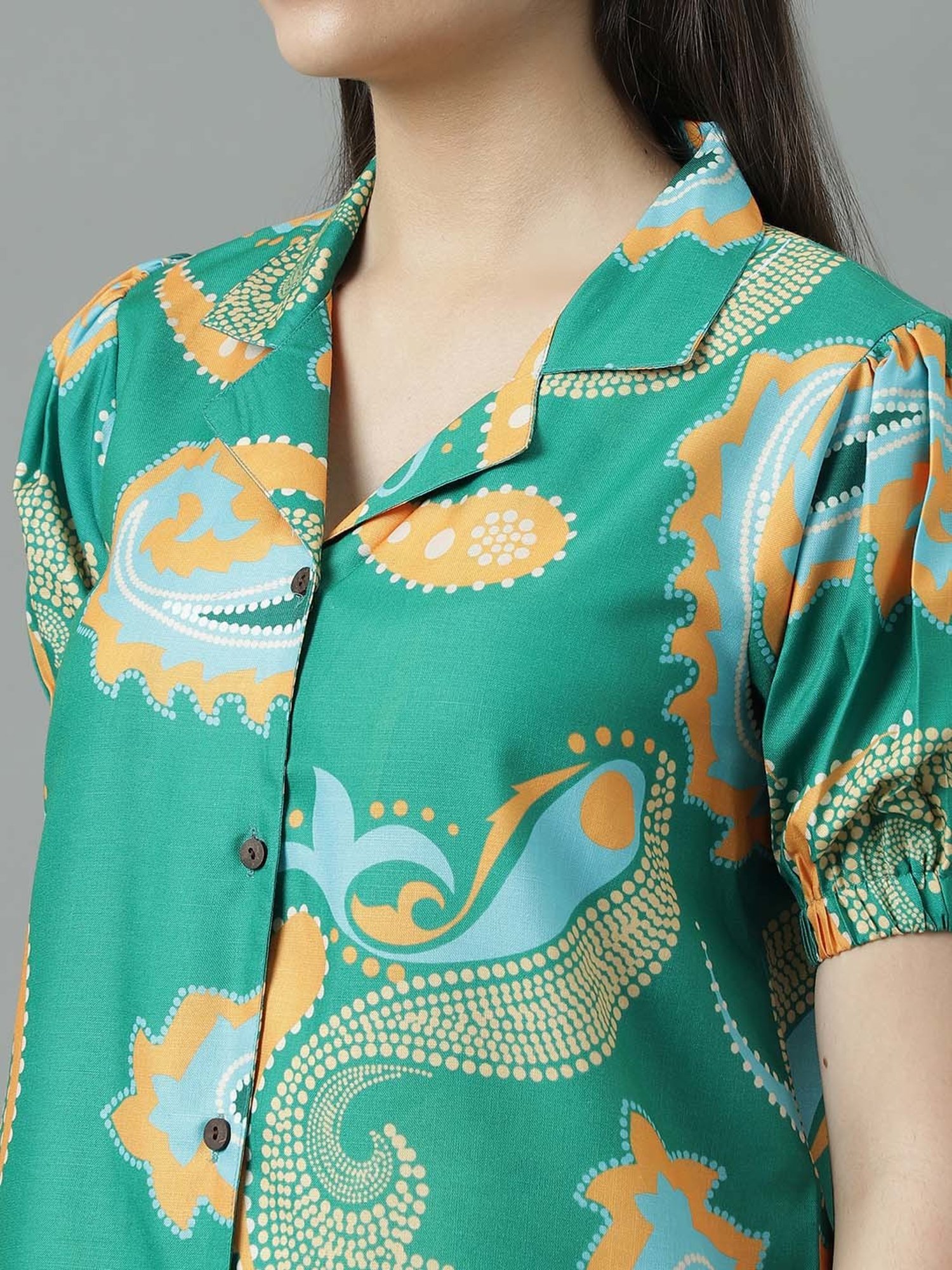 Sringam Green Cotton Printed Shirt Pant Set