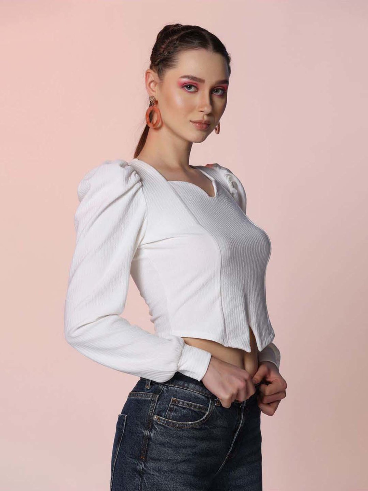SELVIA White Regular Fit Top