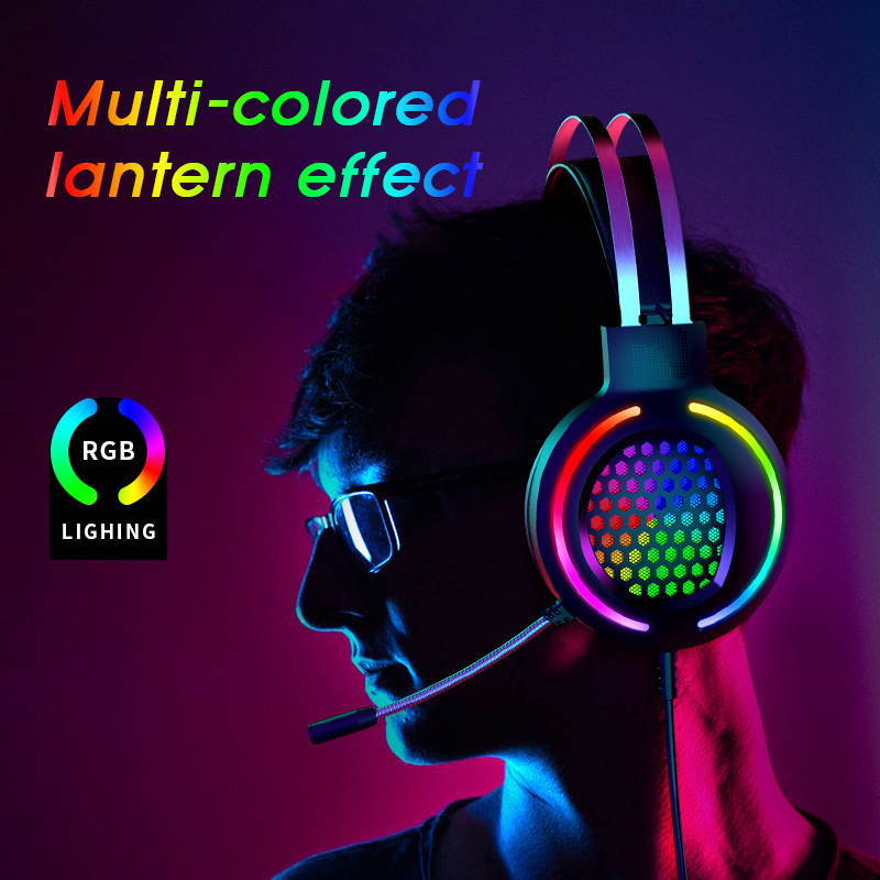 Gaming Headset Earphone Wired Gamer Headphone 7.1 Surround Stereo Sound Headsets with Mic LED light for PC Gamer (USB Plug)