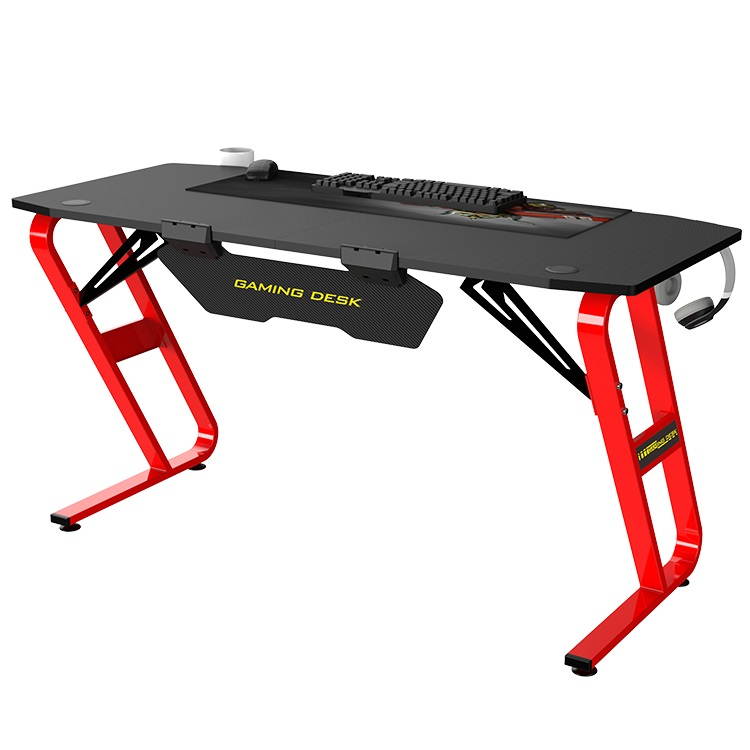 NEO Ergonomic 55Inch Gaming Desk - 55" Z Shaped Home Office PC Computer Gaming Table with Cup Holder Headphone Hook & 2 Cable Management Holes