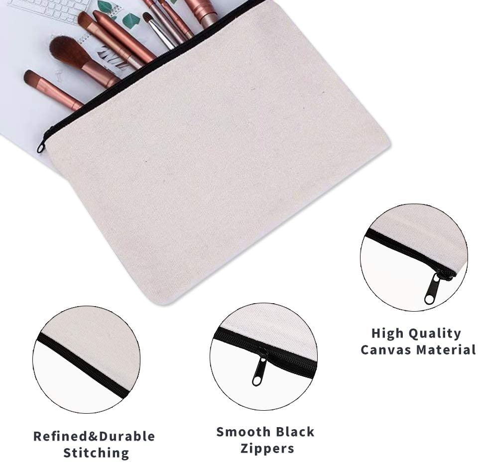 12 Pack Canvas Pencil Pouch DIY Craft Blank Makeup Bags with Zipper Bulk Multipurpose Cosmetic Travel Toiletry Bag 8 x 5 inches