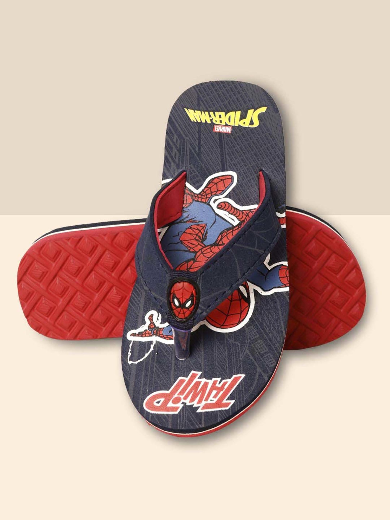 Kidsville Spiderman Printed Navy & Red Flip Flops