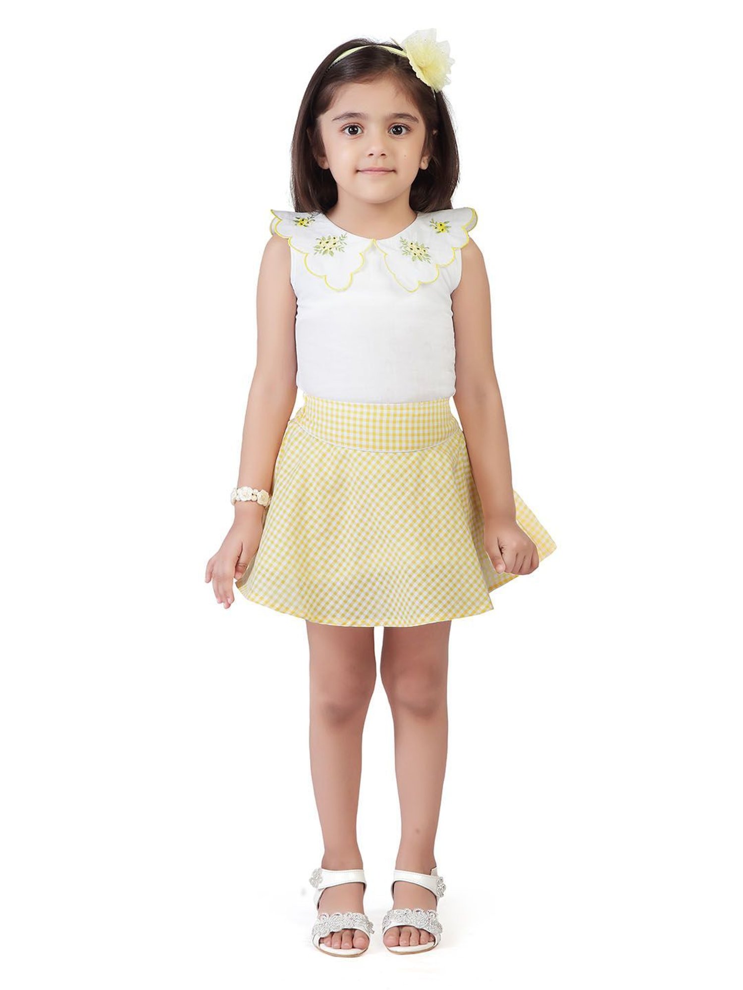 Tiny Girl White & Yellow Floral Print Top with Skirt