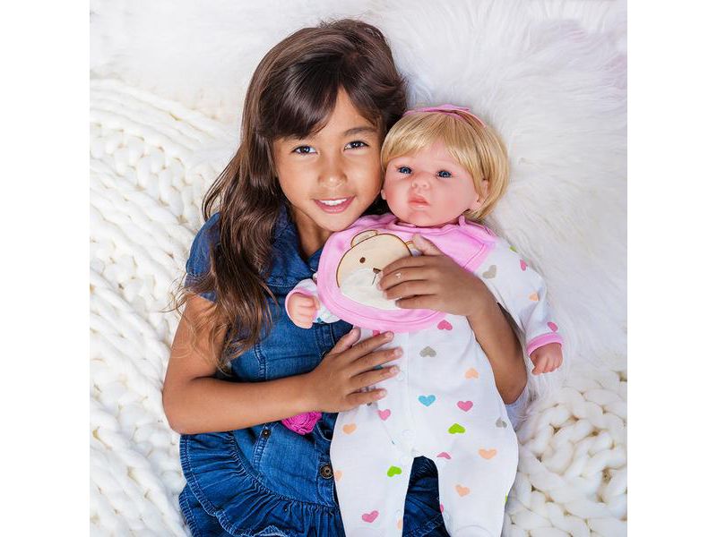 Paradise Galleries "Happy Teddy" Girl Reborn Baby Doll.  19" Great 1st Baby Doll That Comes With 3 Accessories.  Age 3+