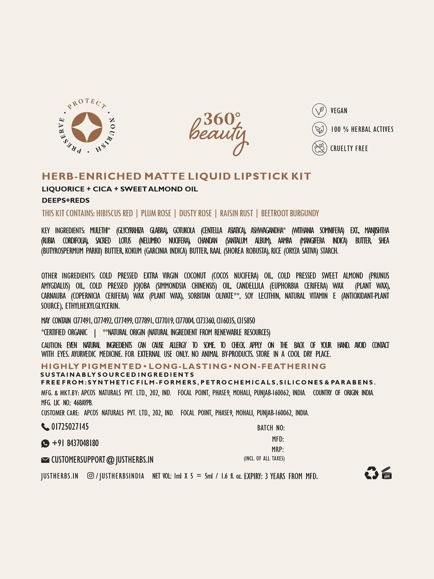 JUST HERBS Herb-Enriched Matte Liquid Lipstick Kit - Deeps + Reds