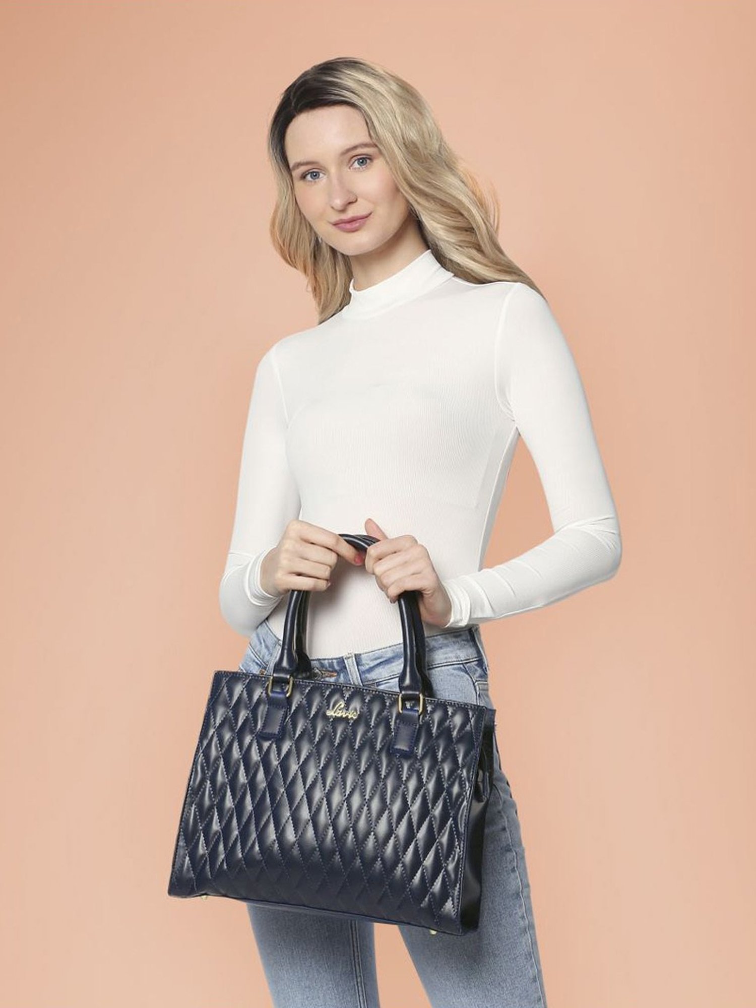 Lavie Stitch Shelly Navy Synthetic Quilted Handbag