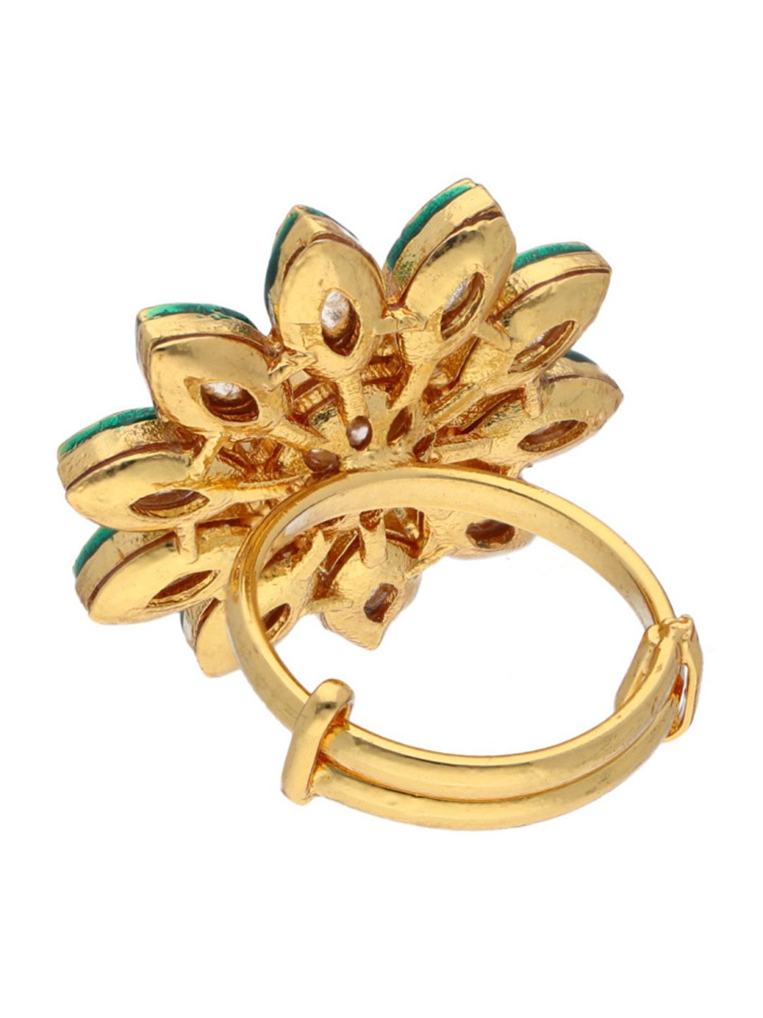 Curio Cottage Bridal Kundan Golden Daffodil Adjustable Ring