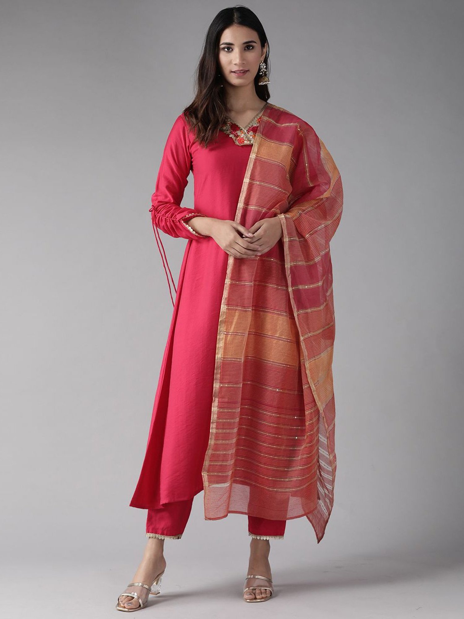 Indo Era Pink Embellished Dupatta