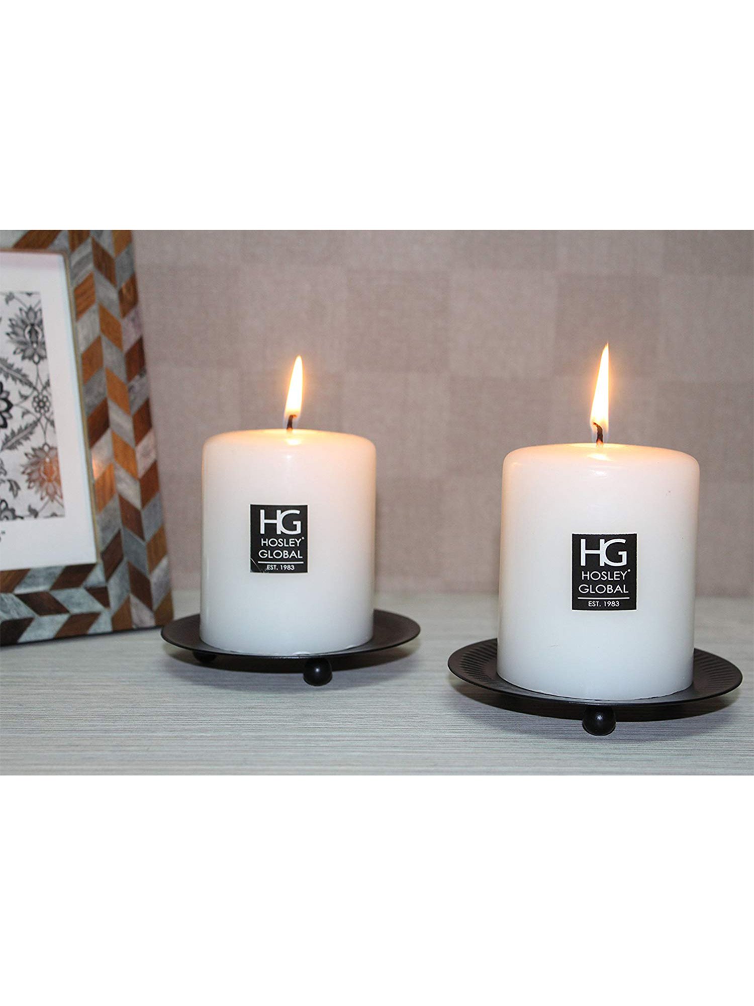 Hosley Black Iron Candles Stand with Pillar Set of - 2