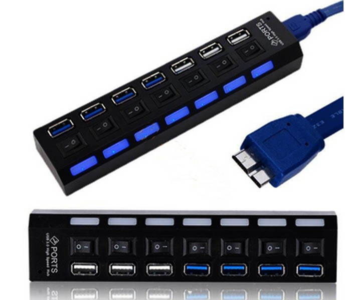 Tekit 7 Port USB 3.0 HUB ,High Speed USB3.0 HUB with Individual Power Switches and LEDs
