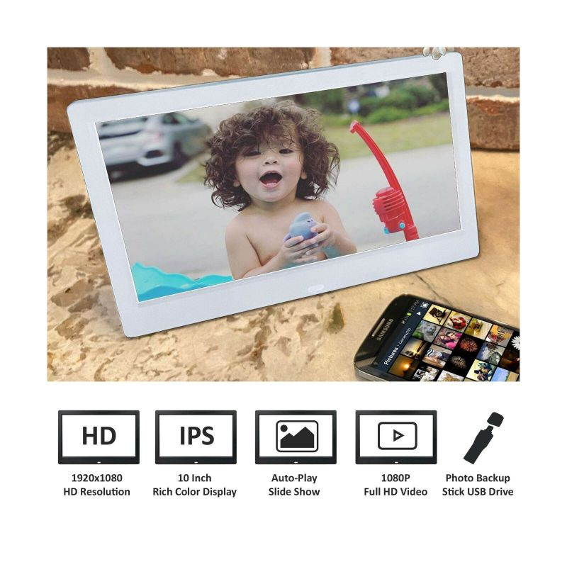 Phone2Frame 10 Inch Digital Picture Frame with Photo Backup Stick Universal U...