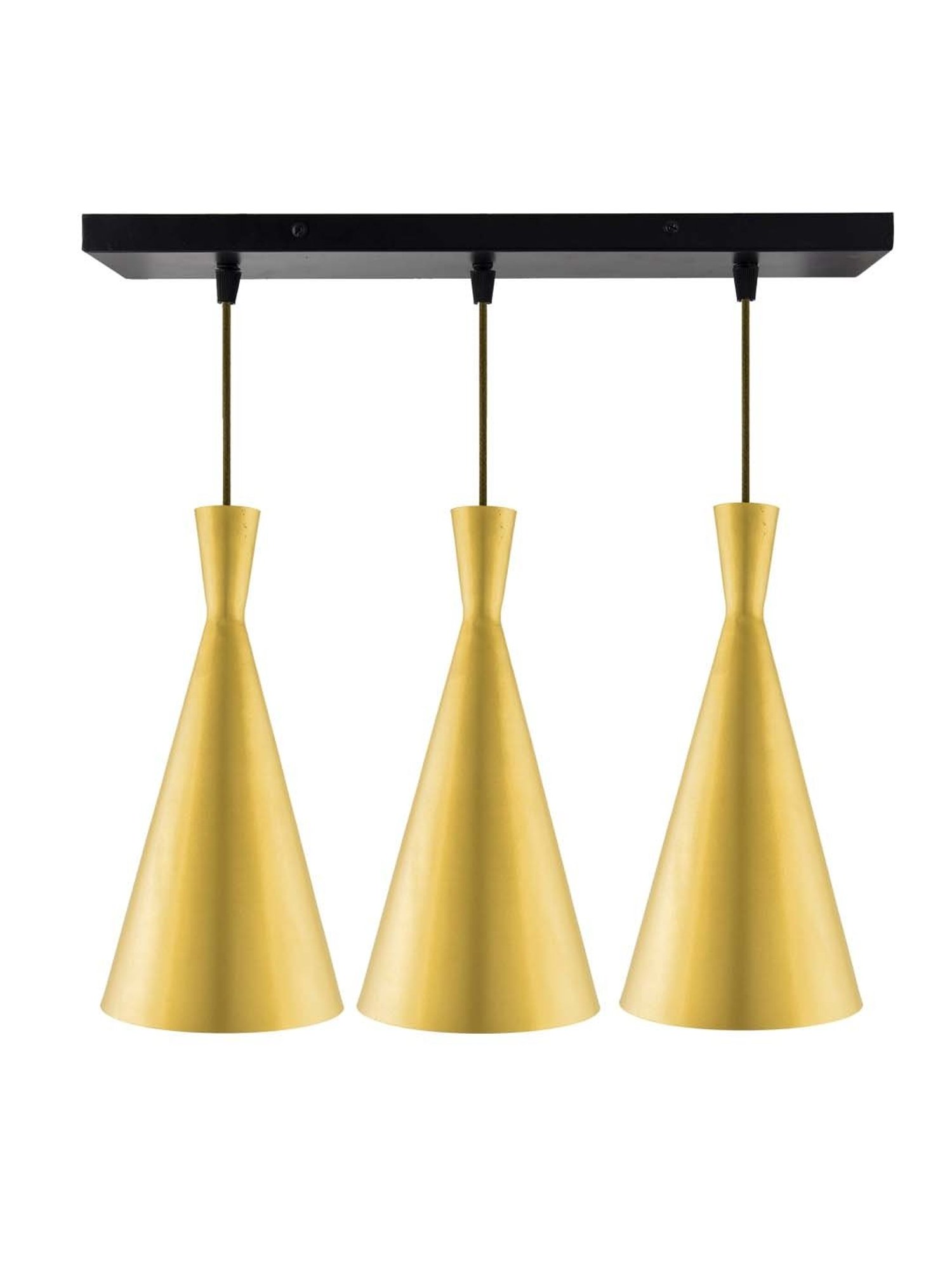 Homesake 3-Lights Linear Cluster Golden Metal Modern Inverted Cone Pendant Light - Set of 1