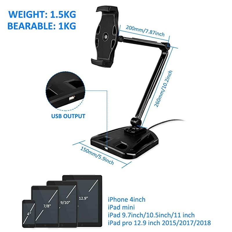Tablet Stand Adjustable iPad Stand with 360&deg; Swivel Tablet Holder Fits 4129 Display TabletPhones for Table Bedside Kitchen Office Desk POS Kiosk Reception Compatible with iPad iPhone