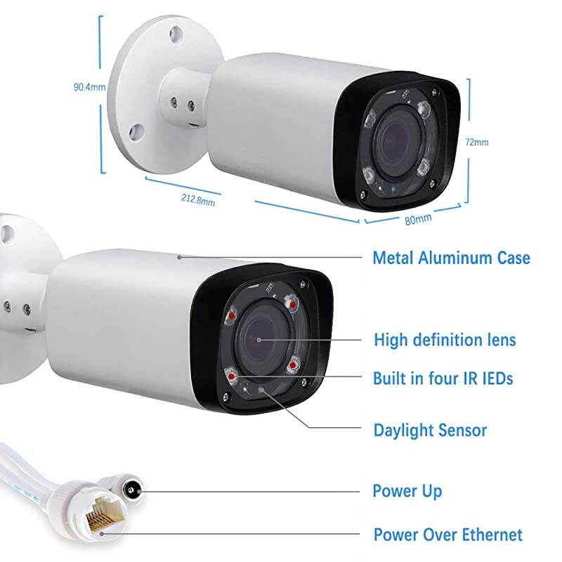 Outdoor Bullet PoE IP Camera IPCHFW4431RZ 2712mm Motorized Varifocal Lens 4X Optical Zoom IR Night Vision 60m H265 Waterproof Surveillance Camera