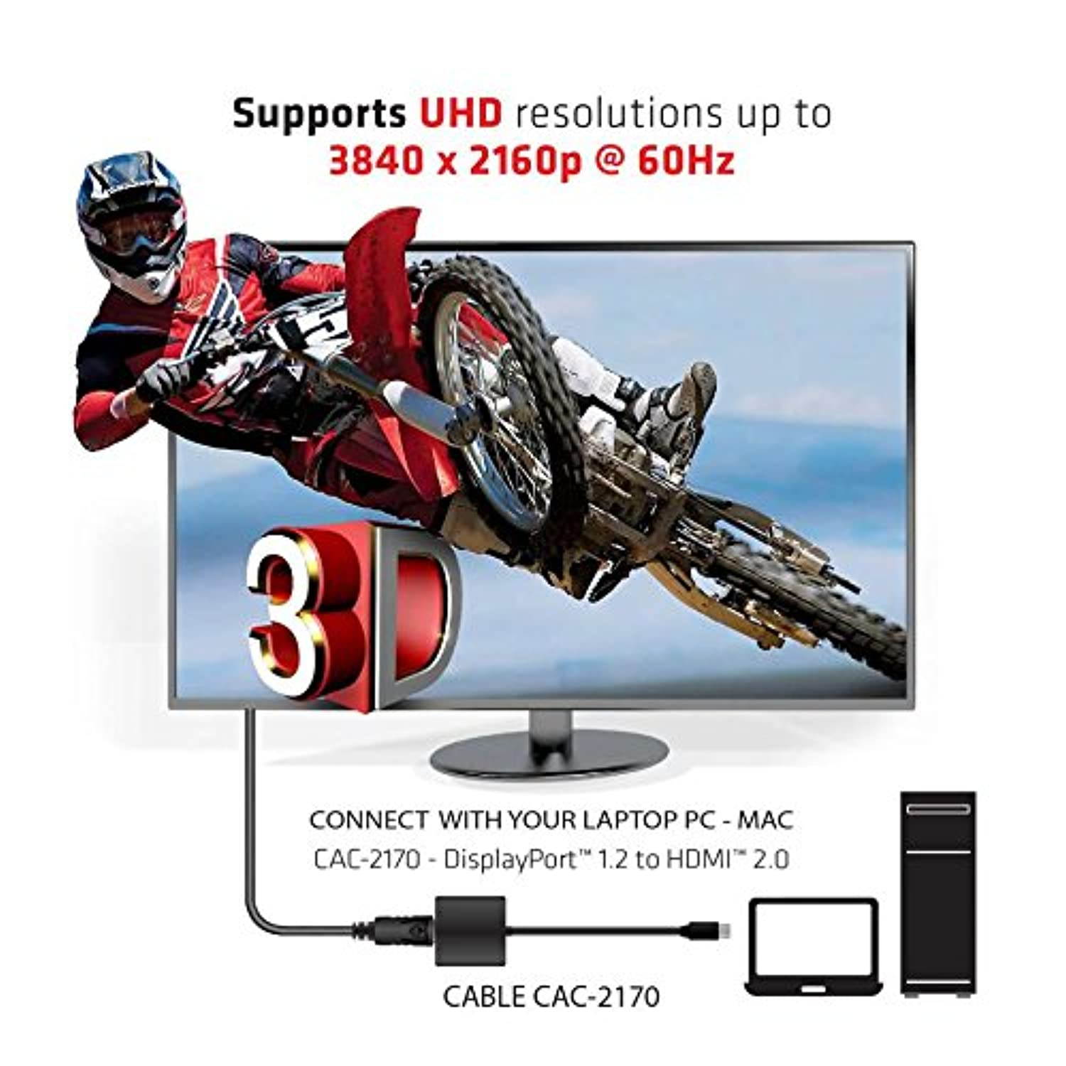 Club 3D, CAC-2170, Active Mini DisplayPort to HDMI 2.0 Adapter (Supports displays up to 4K / UHD / 3840x2160@60Hz)