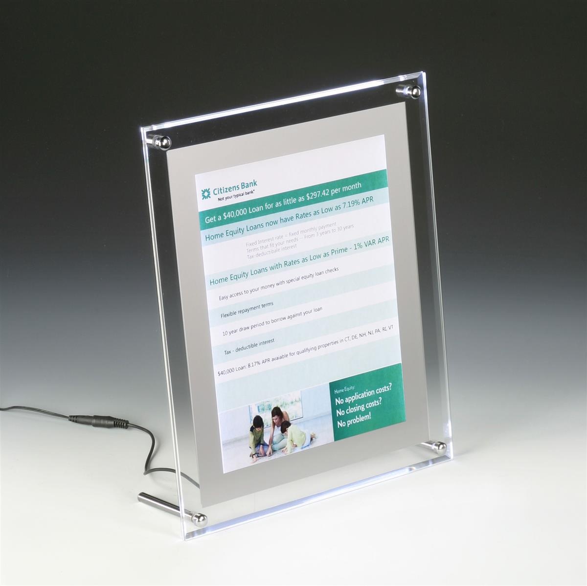 Illuminated Picture Frame for 8.5 by 11 inch Photos, Tabletop or Wall - Clear Acrylic (APFLP8511)