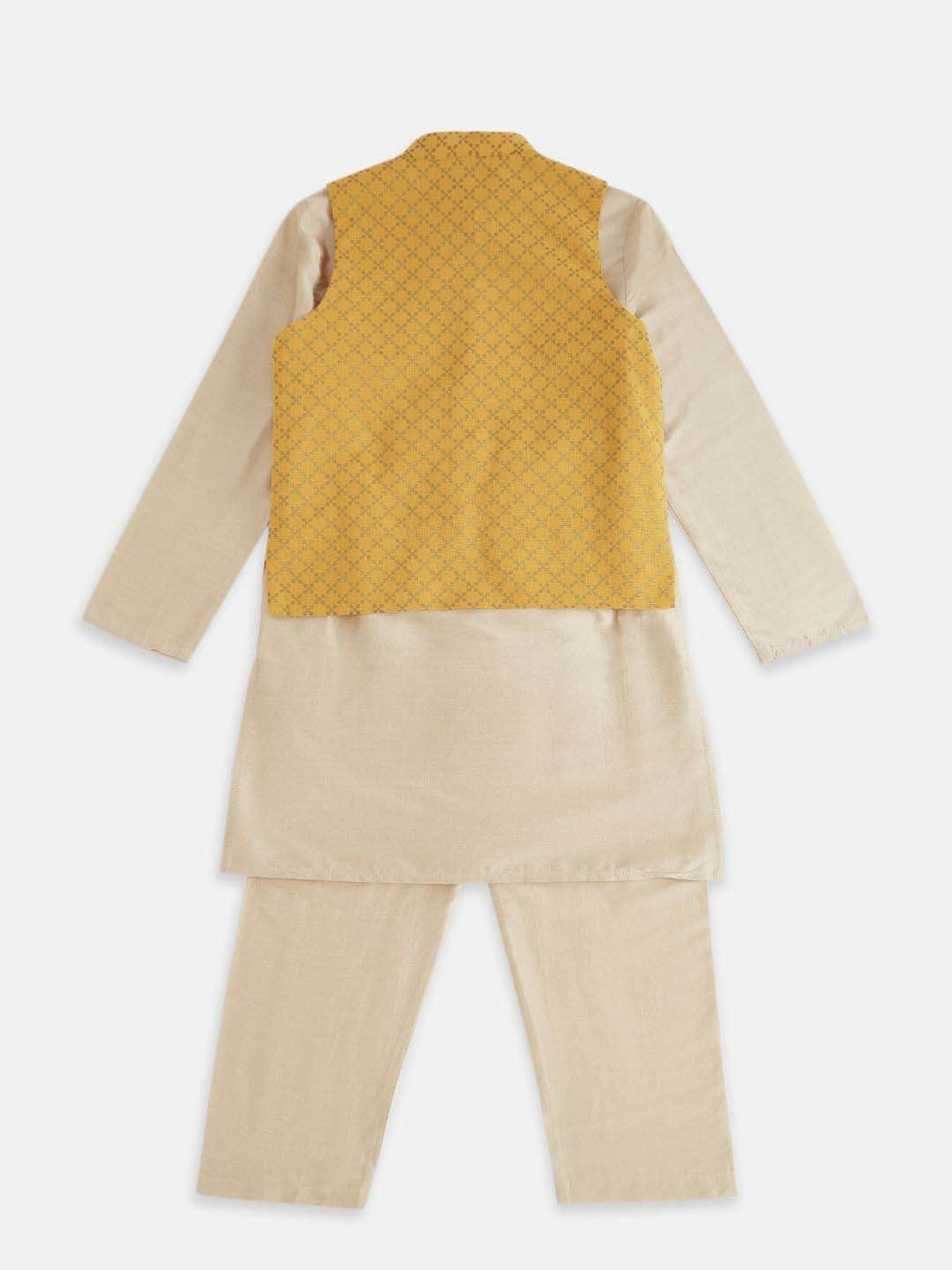 Indus Route by Pantaloons Kids Mustard & Beige Printed Full Sleeves Kurta Set