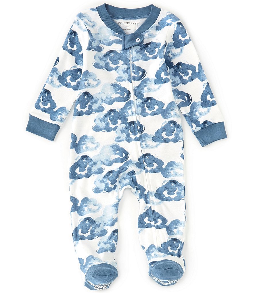 Burt's Bees Baby Boys Newborn-9 Months Long-Sleeve Moonlight Clouds Sleep & Play Footed Coverall