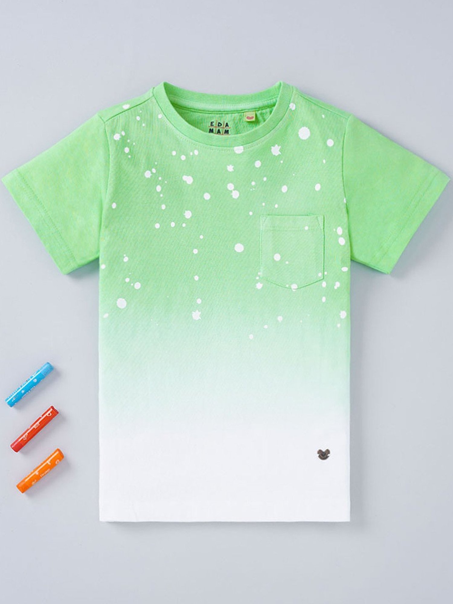 Ed-a-Mamma Kids Green & White Cotton Printed T-Shirt