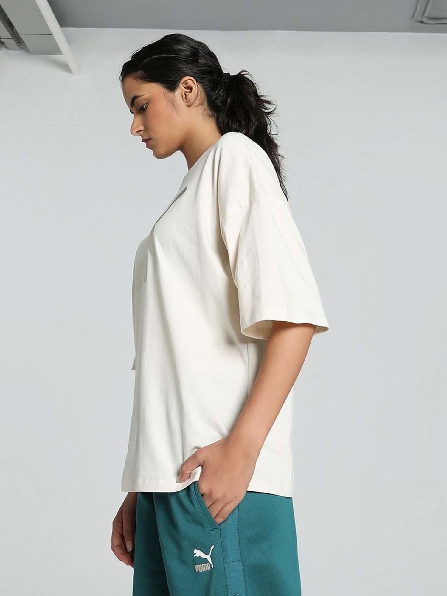 Puma White Cotton Logo Print T-Shirt