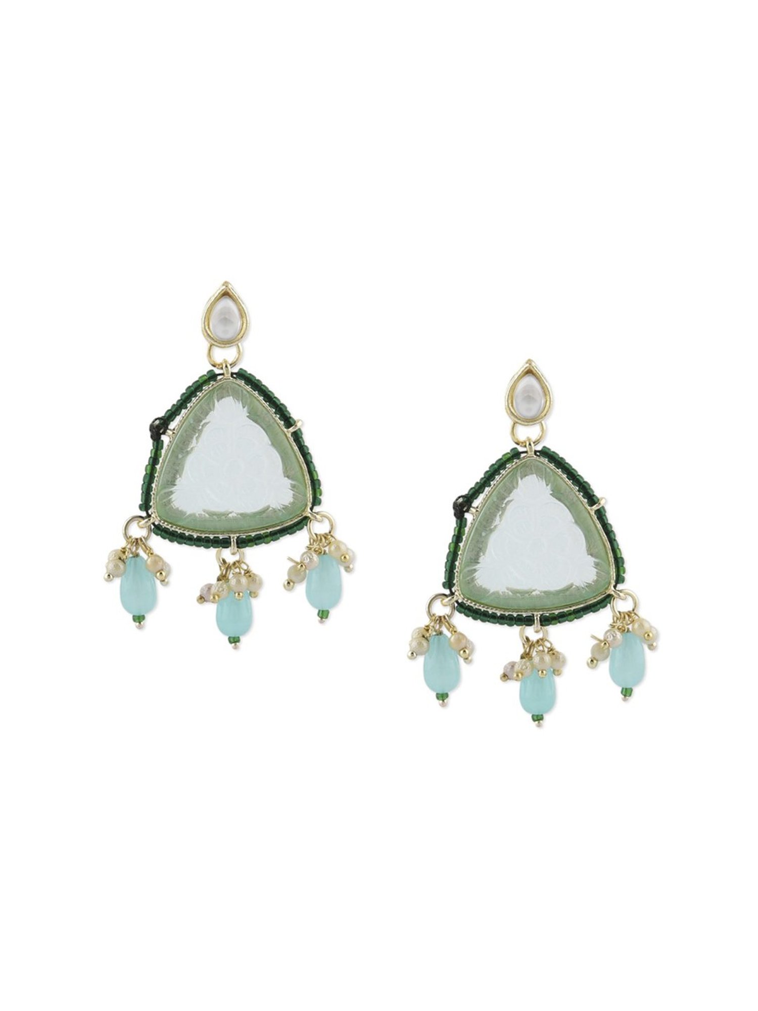 Zaveri Pearls Green Stones & Beads Traditional Drop Earring-ZPFK15368