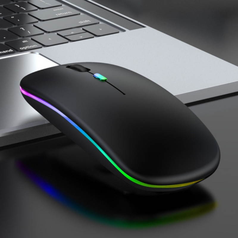 LED Wireless Mouse Slim Rechargeable Wireless Silent Mouse, 2.4G Portable USB Optical Wireless Computer Mice with USB Receiver and Type C Adapter