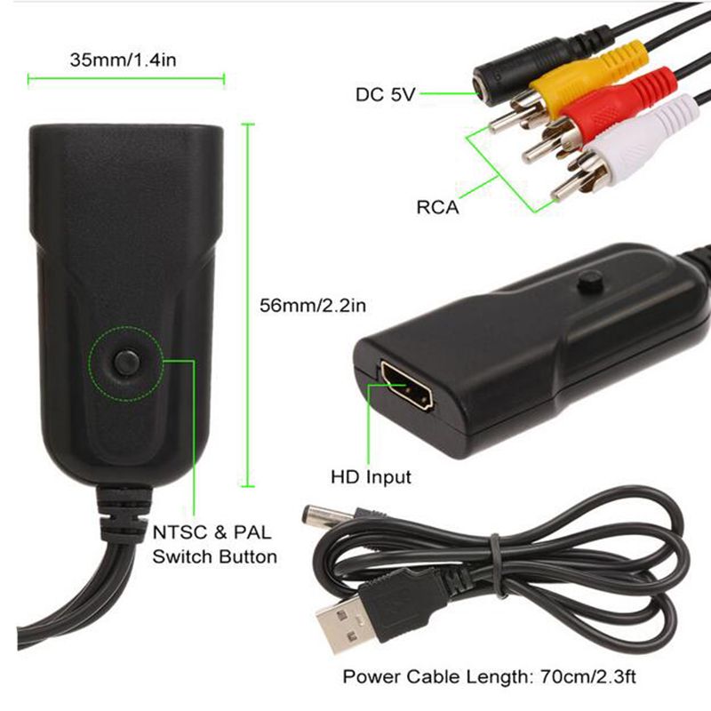 HDMI to RCA Converter HD 1080p HDMI to RCA CVBS AV Composite Adapter HDMI2AV Converter Support PAL/NTSC Switch with Charging Cable for STB Blue-ray DVD Xbox PS4 Games