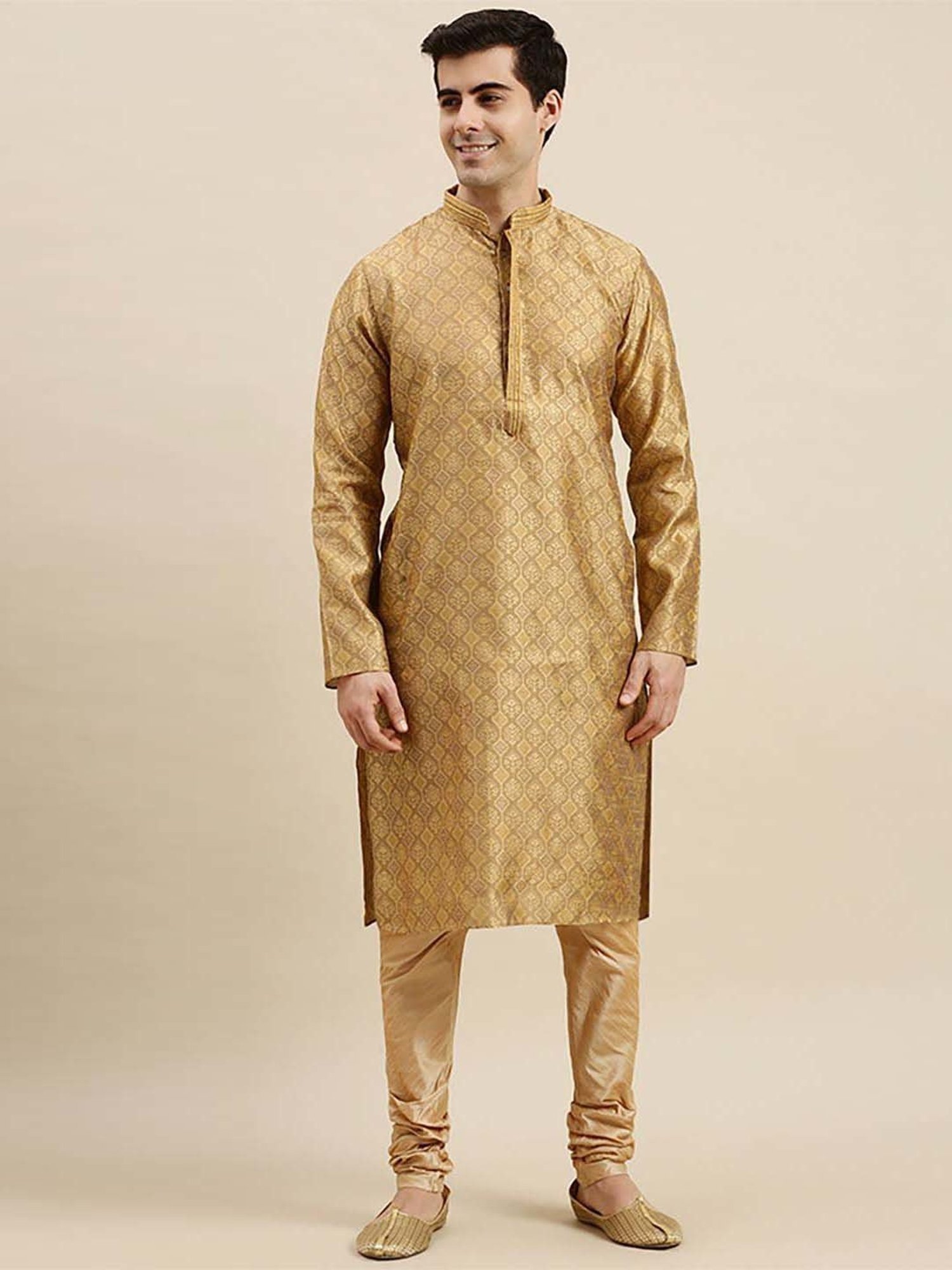 Sanwara Khaki & Beige  Regular Fit Self Pattern Kurta Bottom Sets