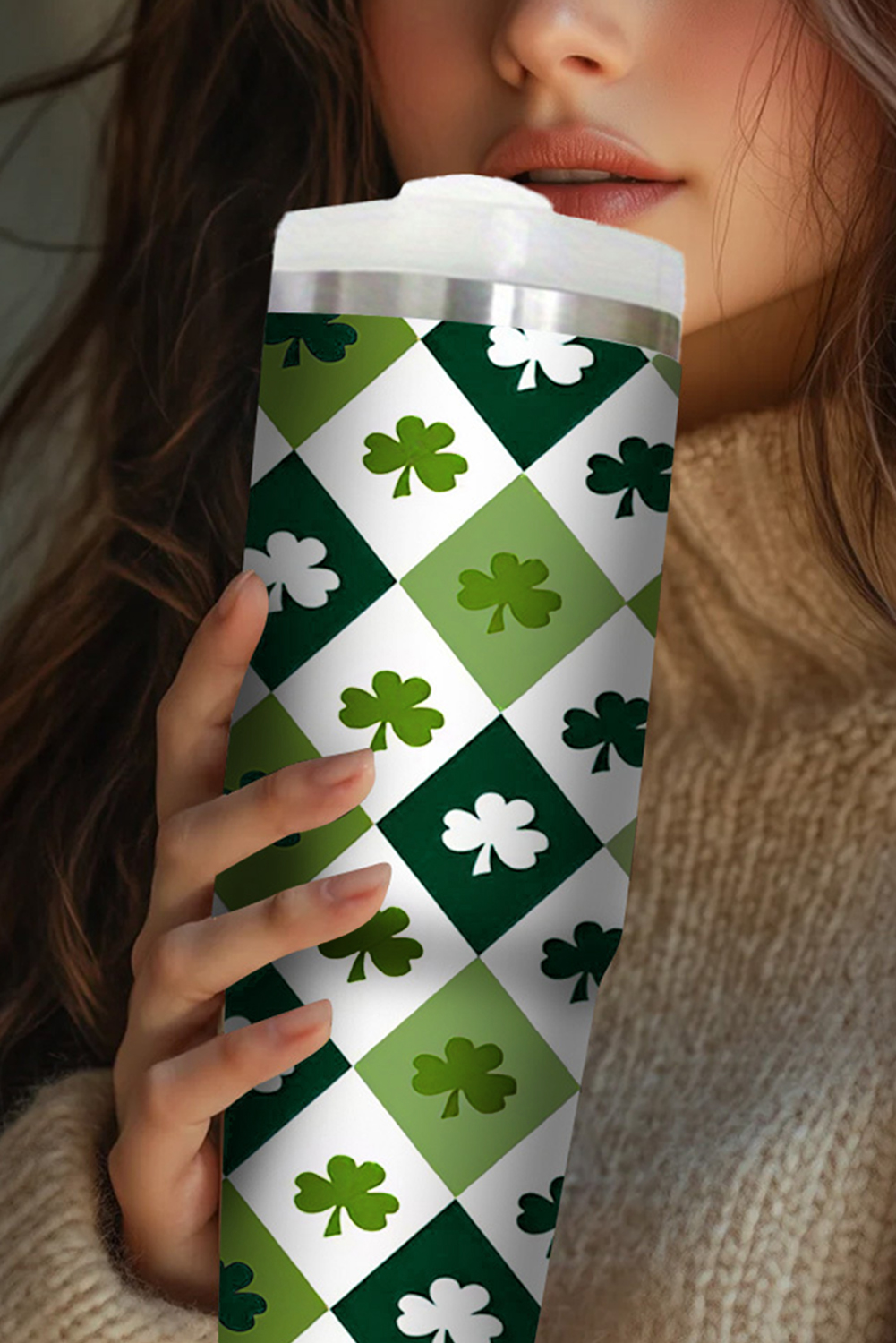 Rose Red Valentines Heart Printed Thermos Cup with Handle