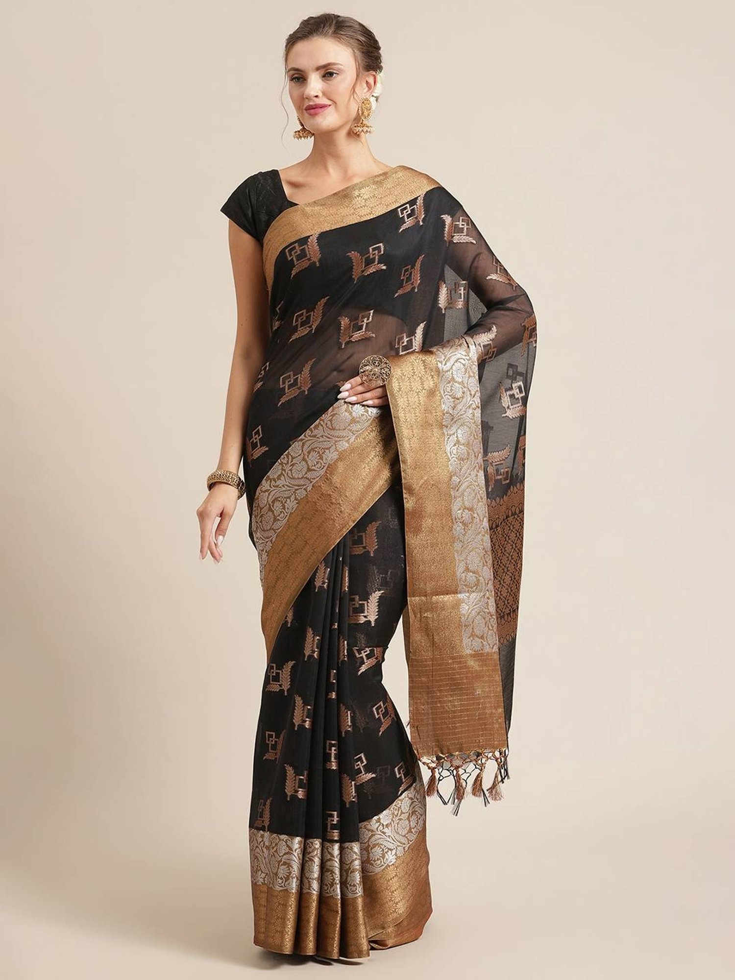 Banarasi Silk Works black Woven Saree with Blouse