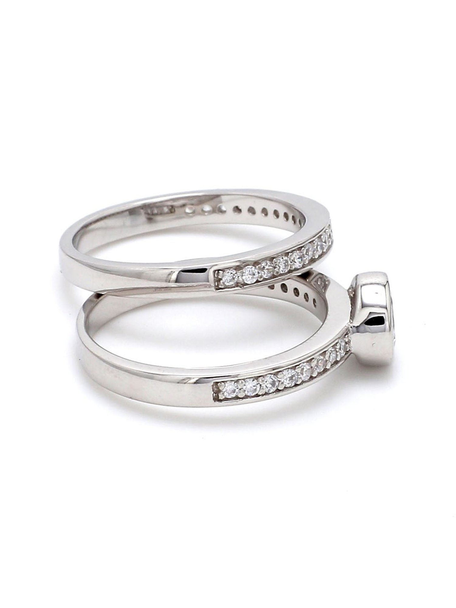 925 Silver 1 Carat American Diamond Solitaire Ring with Band Gift for Women & Girls