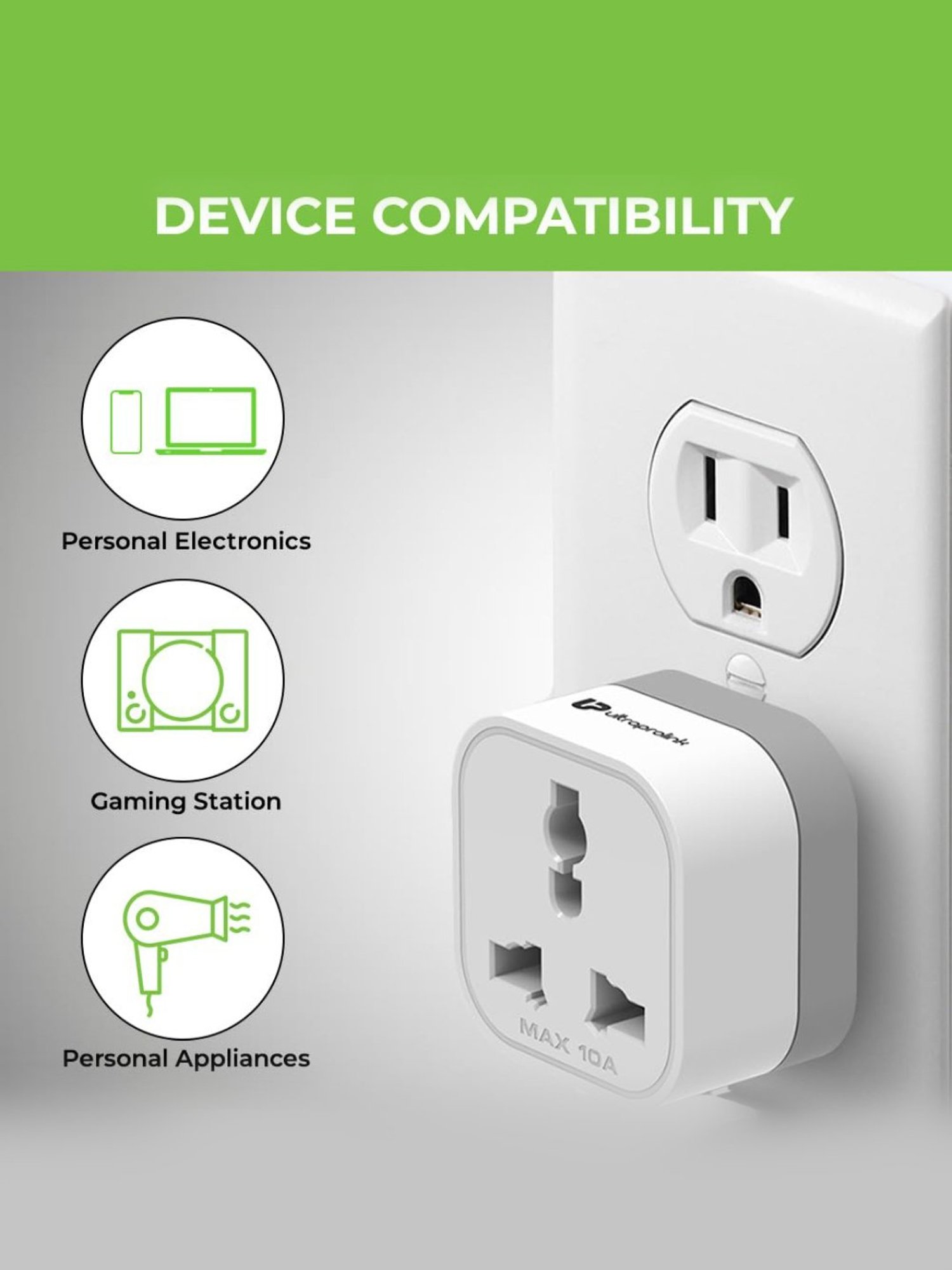 ULTRAPROLINK UM1164 World Travel Adapter Plugs 10A-2500W, Pack of 4 (White)