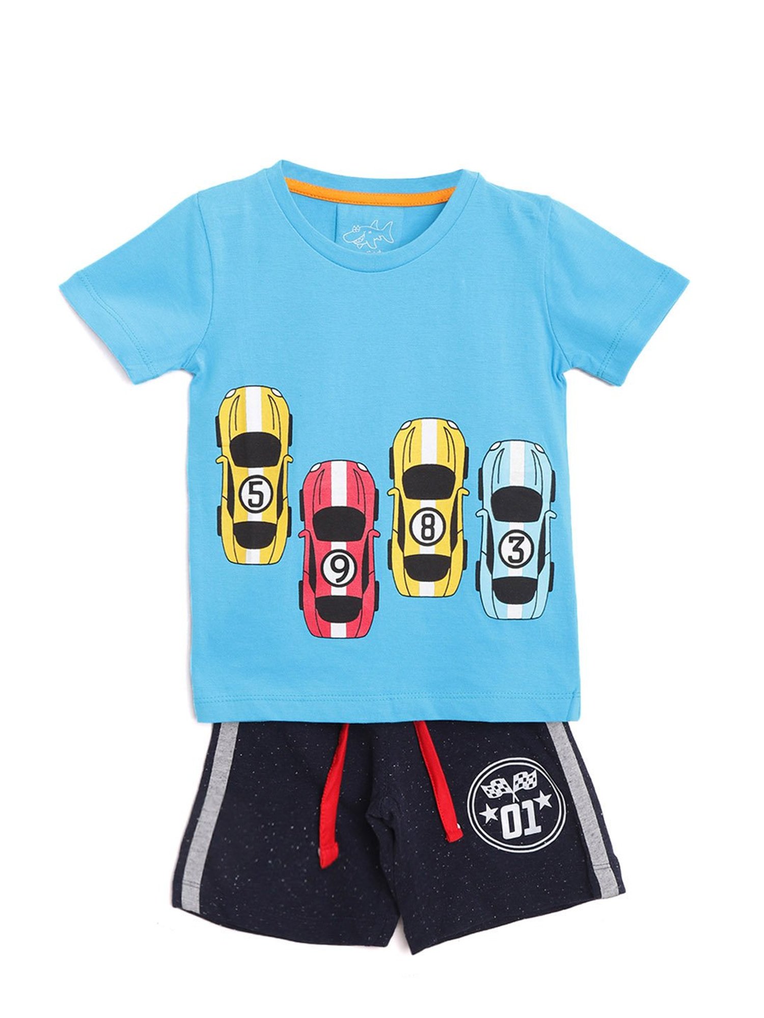Lazy Shark Kids Navy & Blue Printed  T-Shirt with  Shorts
