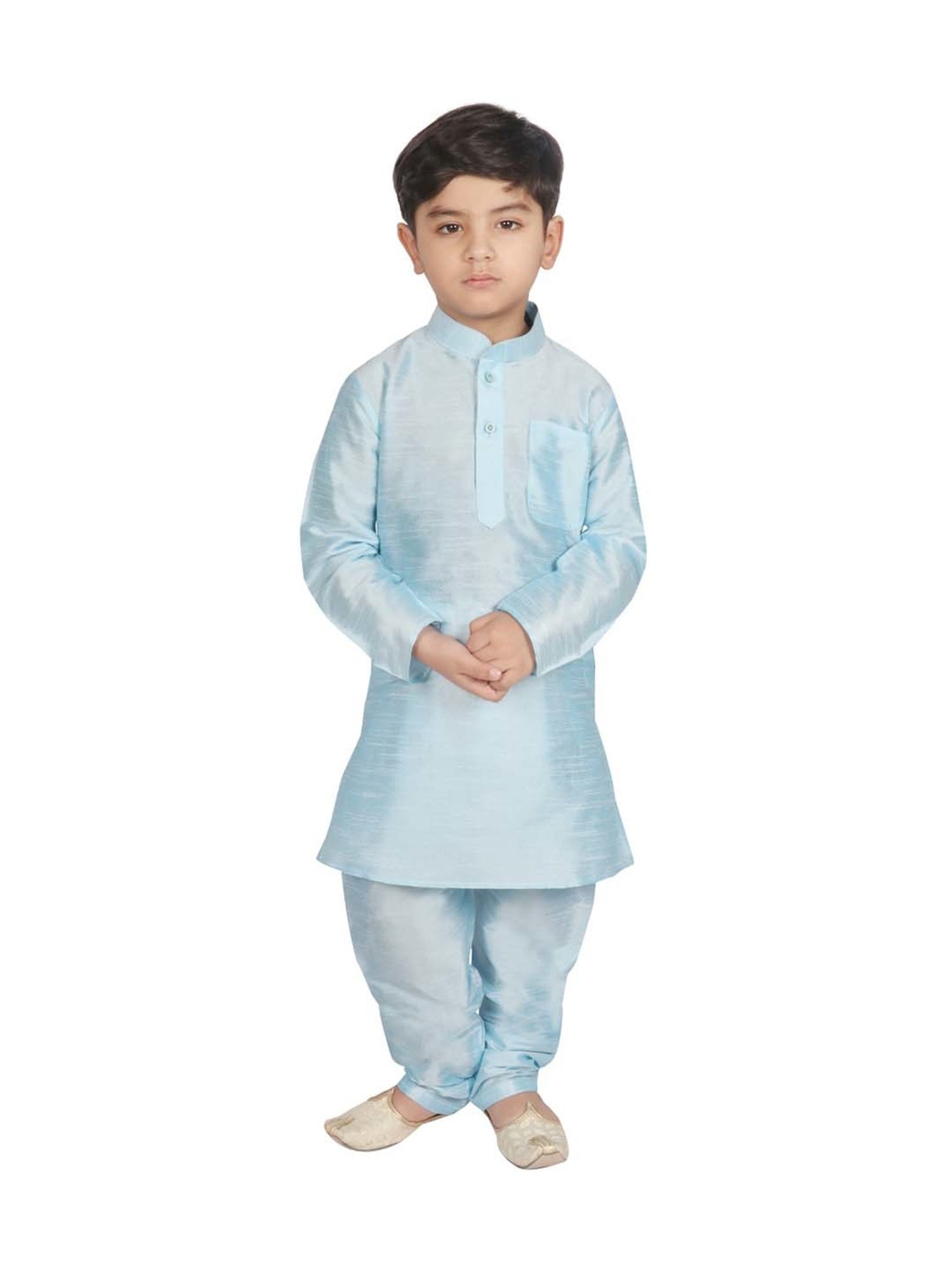 SG Yuvraj Kids Brown & Blue Printed Full Sleeves Kurta Set