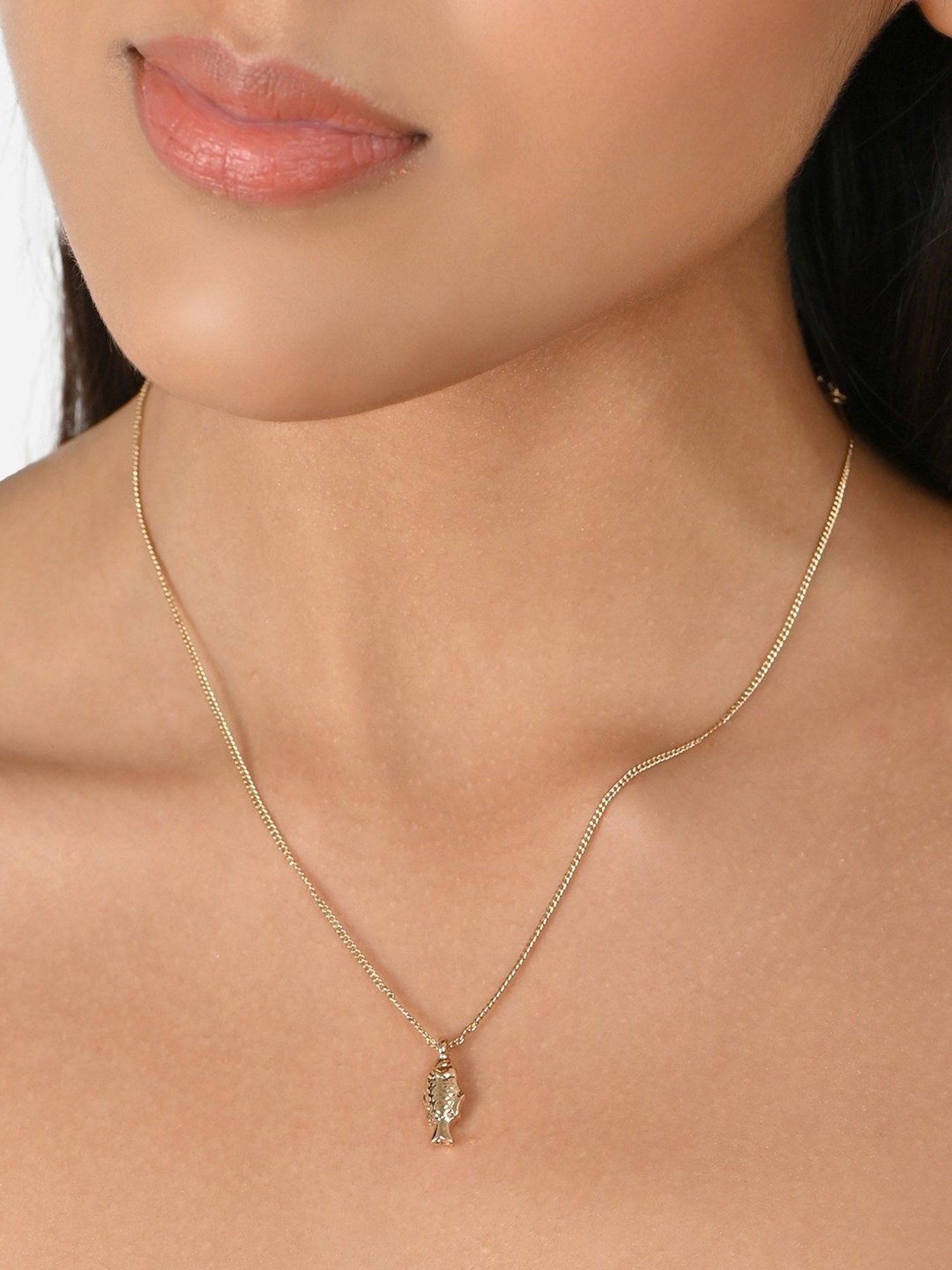 Toniq Gold-Plated Fish Charm Necklace