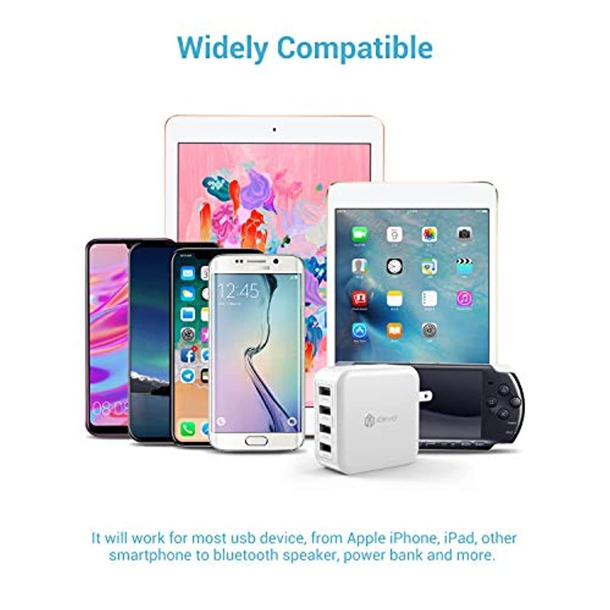 iClever USB Wall Charger, 40W 8A 4-Port Charging Station with Foldable Plug, USB Power Adapter for iPhone 11 Pro Xs/XS Max/XR/X/8/7,iPad Pro/Air 2/Mini 4/3, Galaxy/Note/Edge, LG, Nexus, HTC, and More