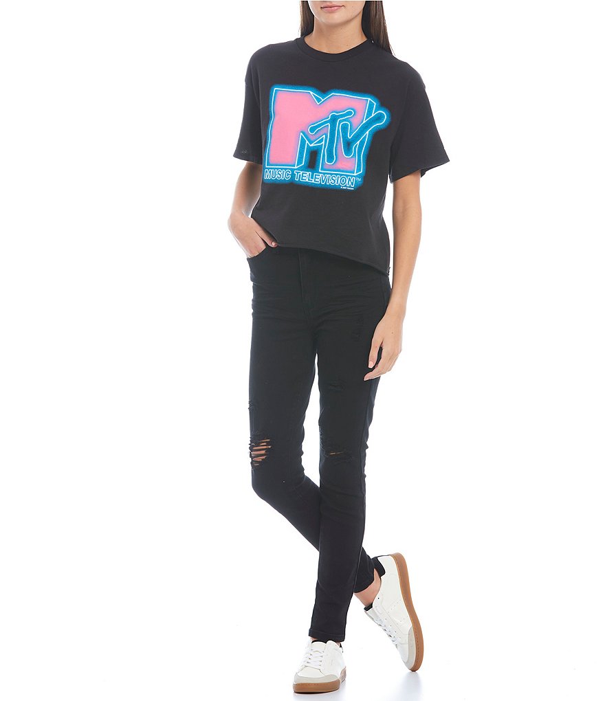 Junk Food Neon MTV Short Sleeve Cropped Graphic Tee