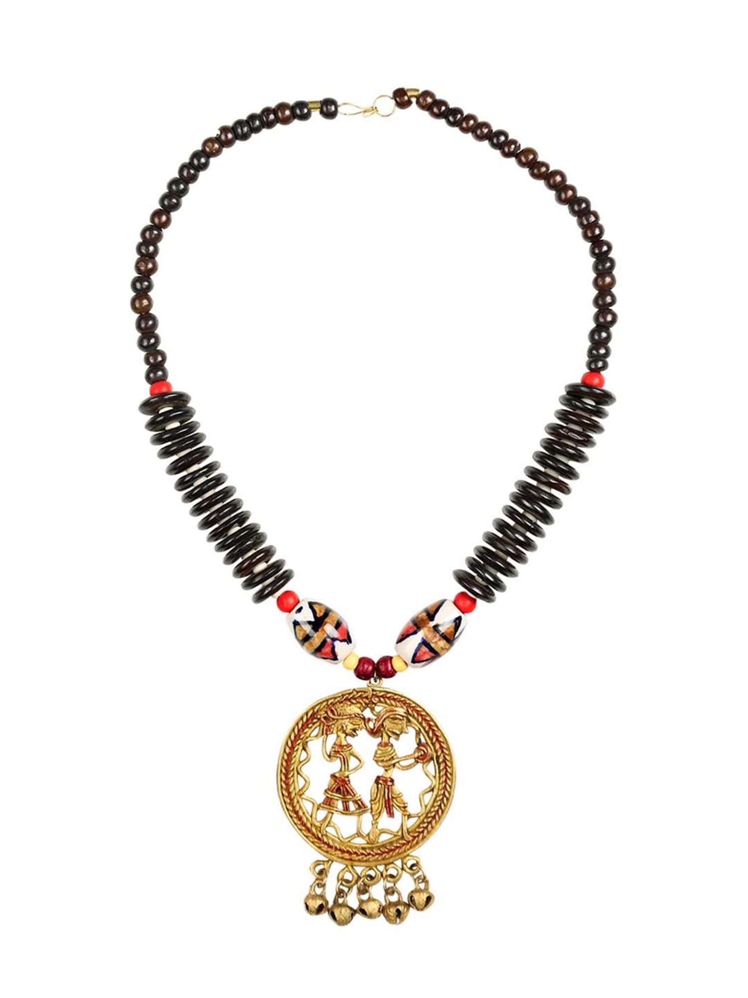 ExclusiveLane 'Tribal Couple Rounds' Black & White Brass Necklace Handcrafted in Dhokra Art