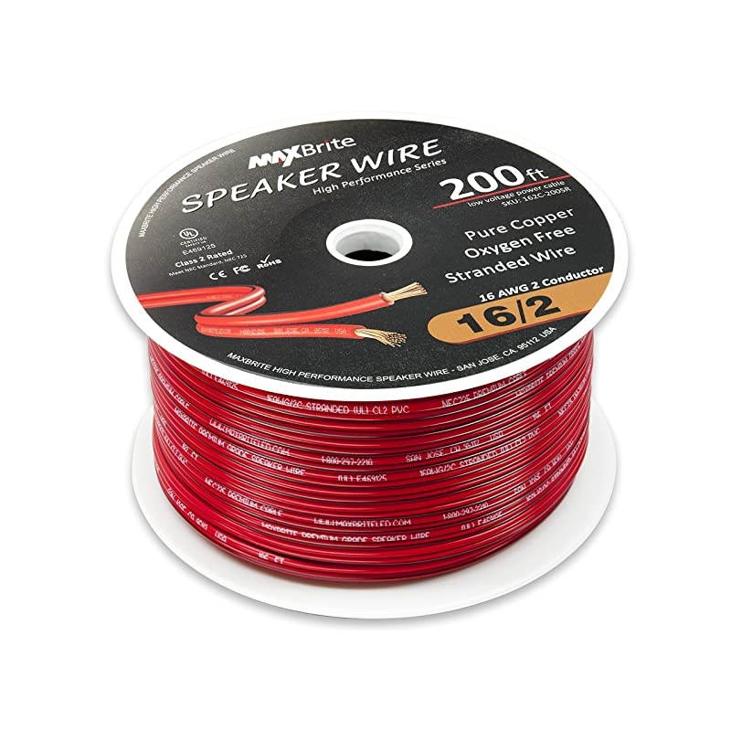Performance 16 Gauge Speaker Wire Oxygen Free Pure Copper UL Listed Class 2 200 Feet Spool
