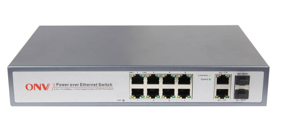 ONV-POE31108PFB-at 8*10/100M auto-sensing RJ45 ports + 2*Gigabit Combo TP/SFP Ports PoE switch