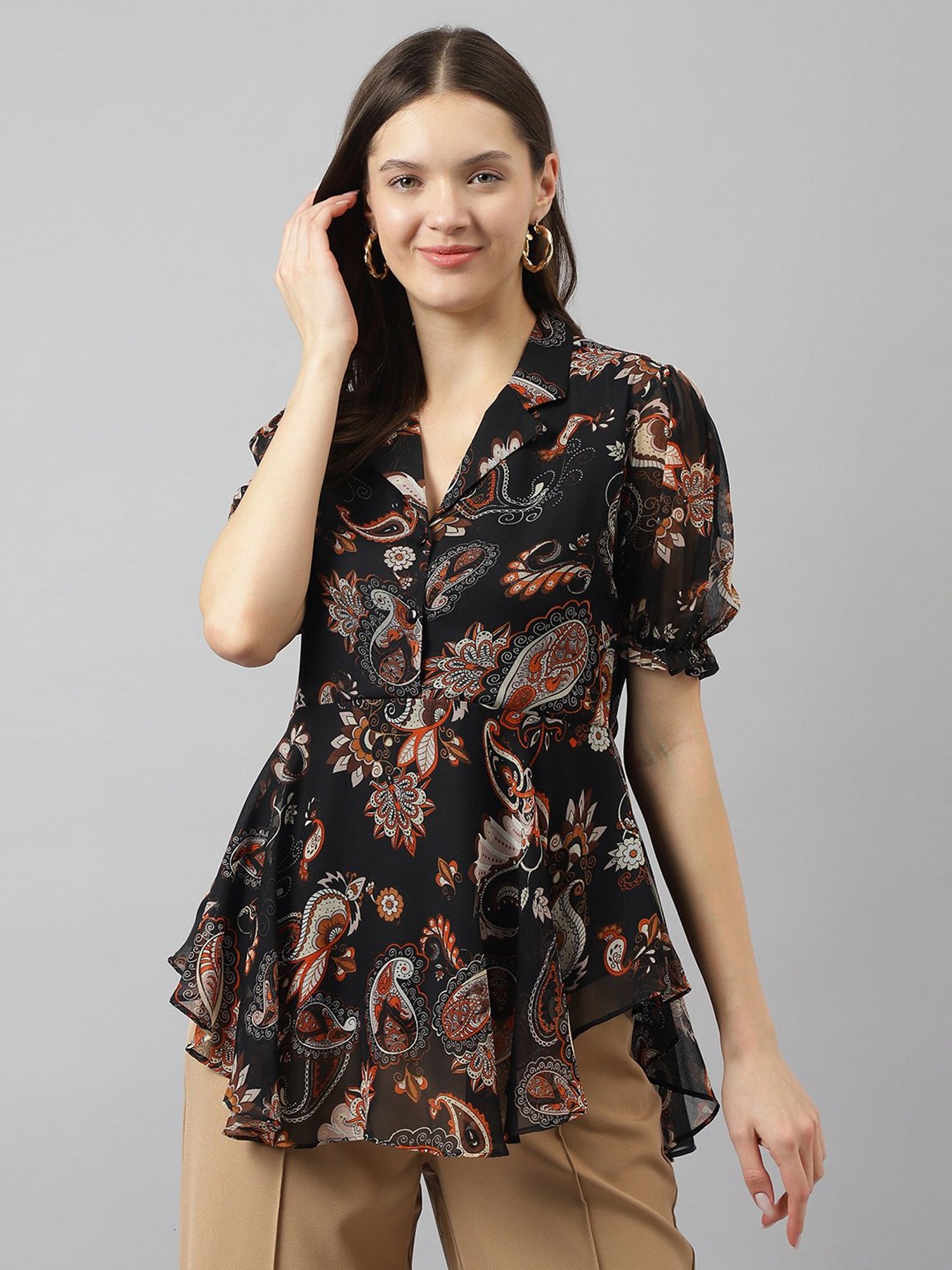 KERI PERRY Black Printed Top