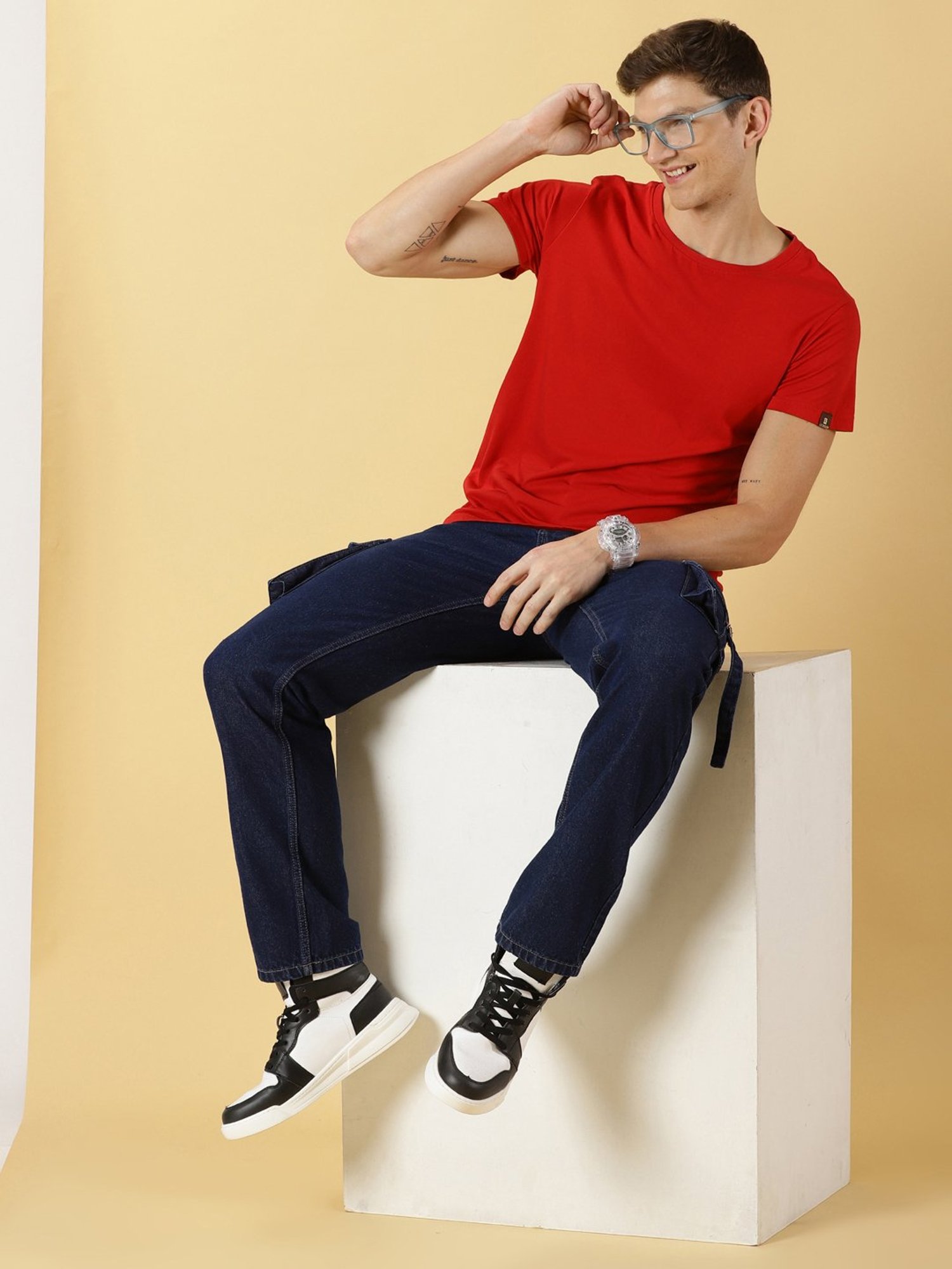 Thomas Scott Dark Blue Slim Fit Lightly Washed Cargo Jeans