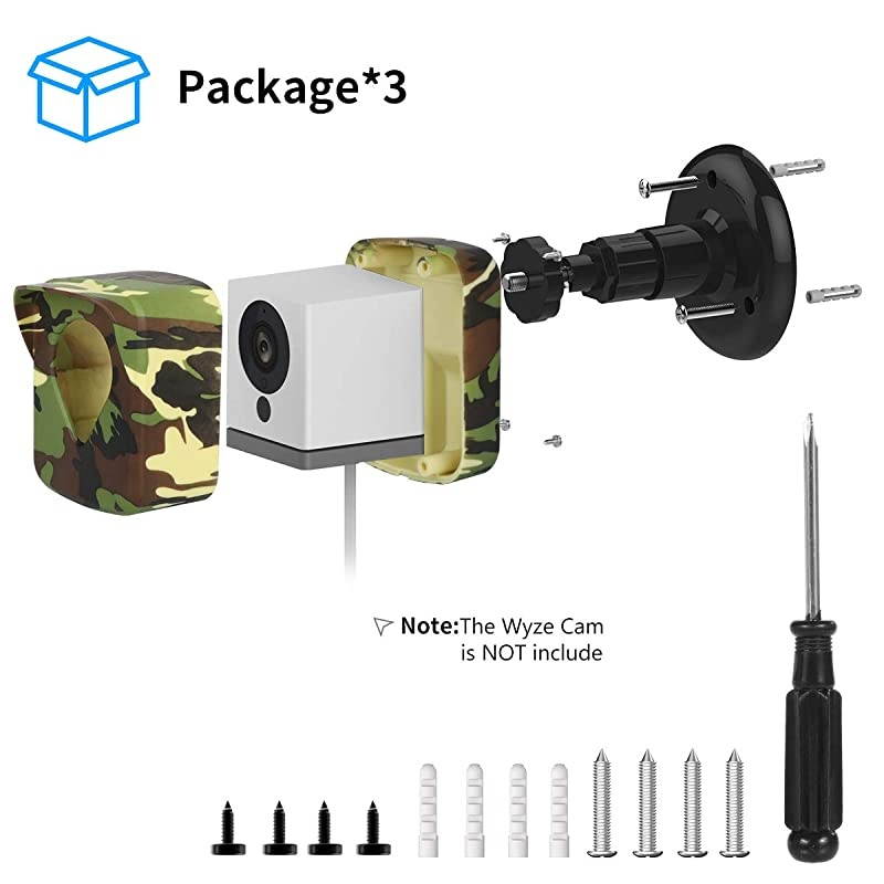 Wyze Cam Camera Wall Mount Bracket, Weather Proof 360 Degree Protective Adjustable Housing Mount and Cover for Wyze Cam V2 V1 and Ismart Spot Camera Indoor Outdoor (Black(3 Pack))