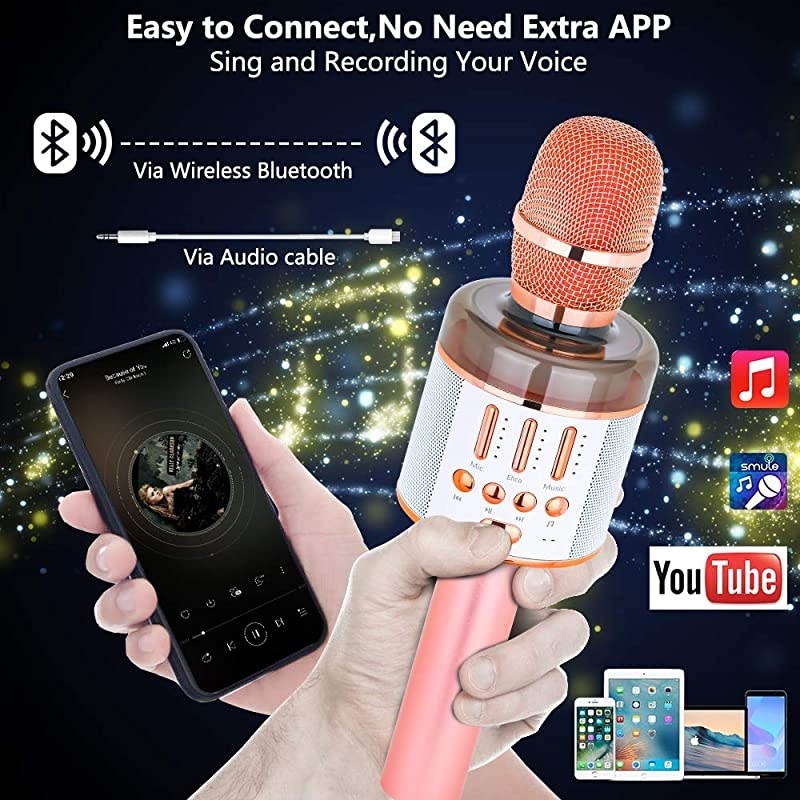 Microphone for Kids Adult Wireless Bluetooth Handheld Karaoke Mic with LED Lights Magic Singing and Recording Speaker Machine for PartyWeddingChristmas