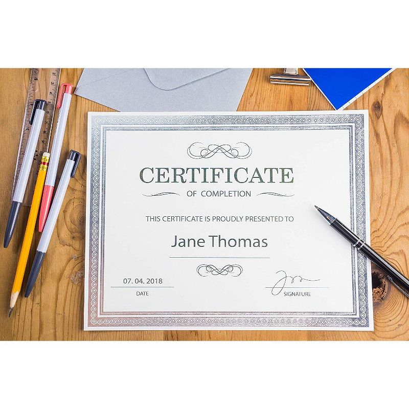 Sustainable Greetings 25-Count Metallic Silver Foil Blank Award Certificates Paper Sheets, A4 Letter Size 11 x 8.5 in